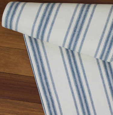 Grain Sack Stripe Cream - Colonial Blue Table Runner 72 In T7165014 - The Fox Decor